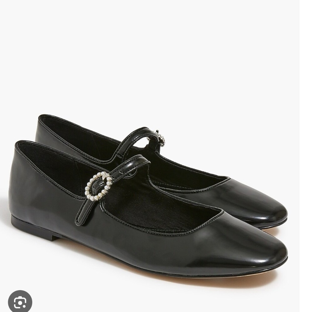 J.Crew Women's Black Patent Pearl Buckle Mary Jane Flats- Size 9
